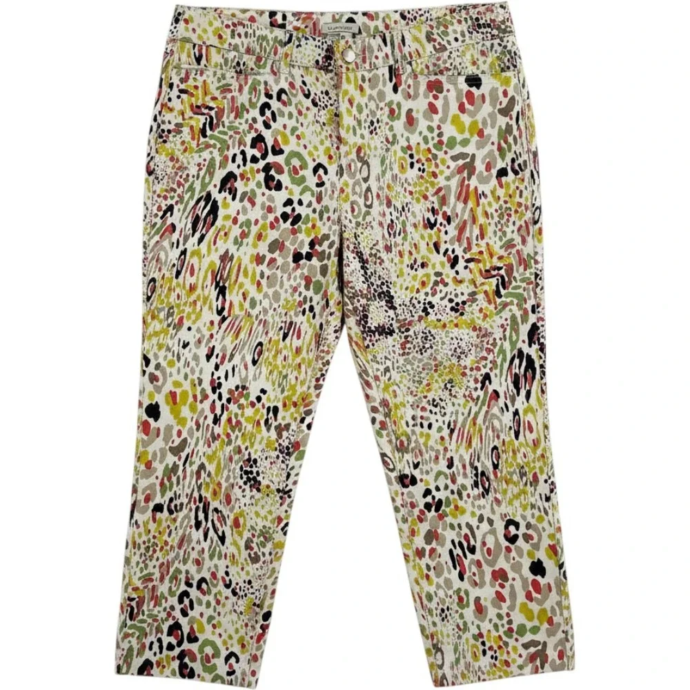Madison Womens Leopard Animal Print Cropped Pants Multi Color Size 6
